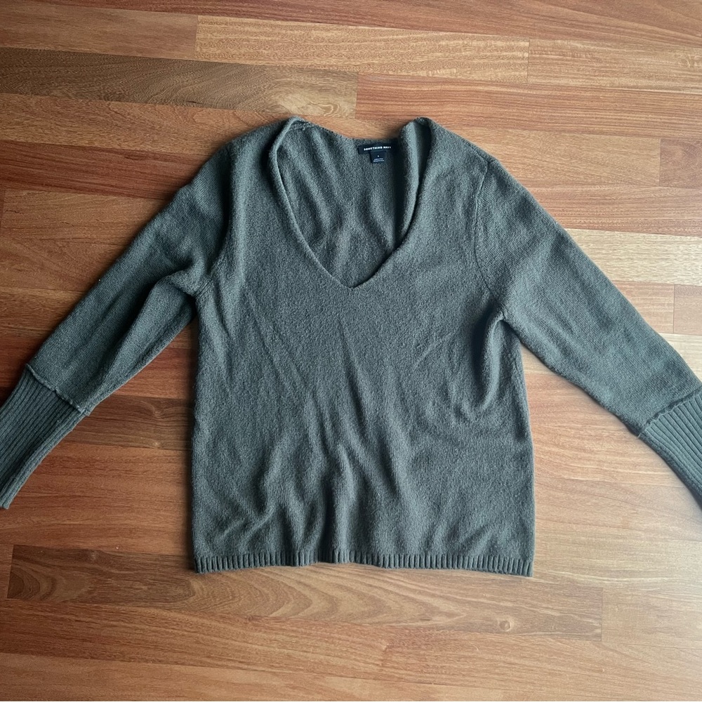 Something Navy Olive Green V Neck Sweater